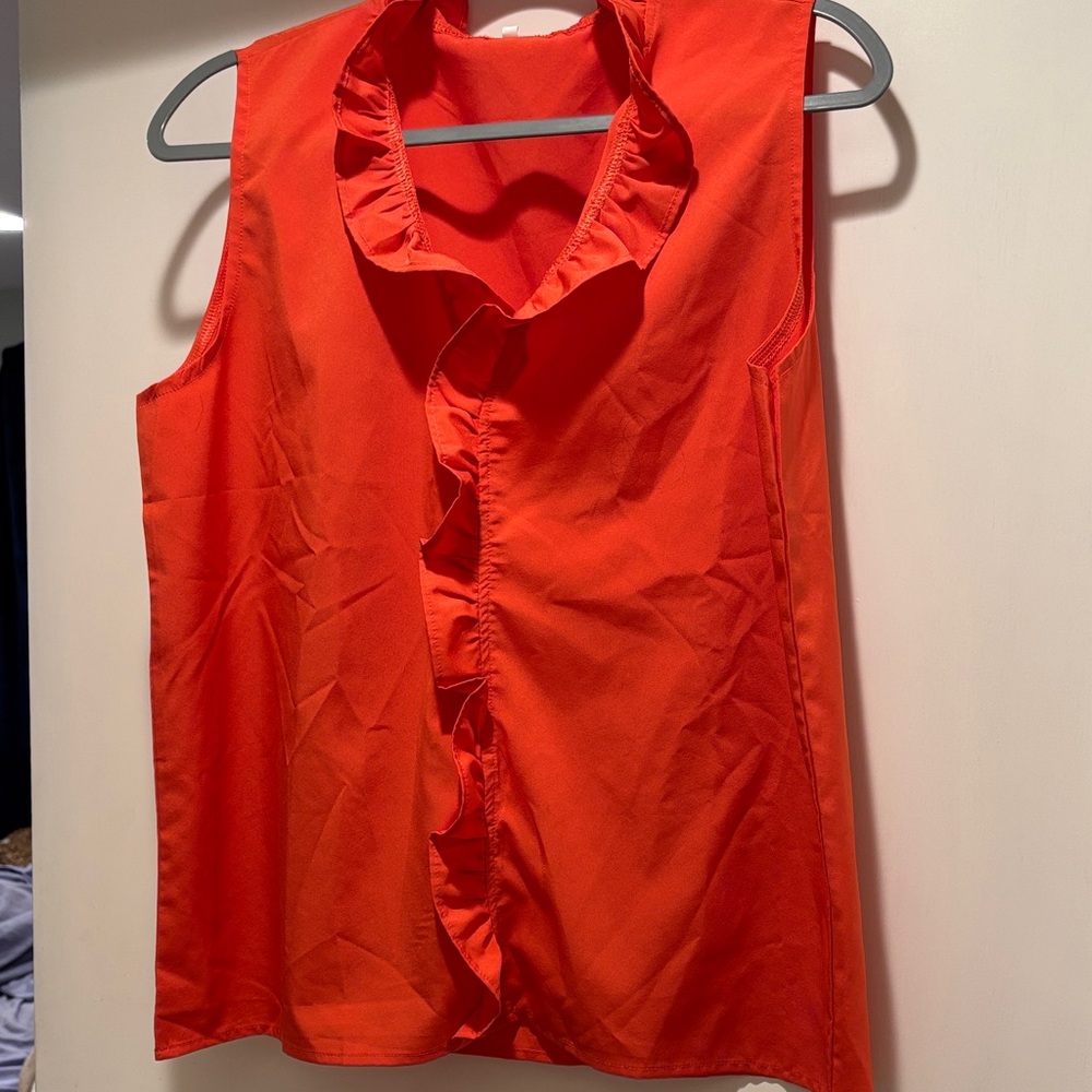 Women's Sleeveless Ruffle Top - Orange